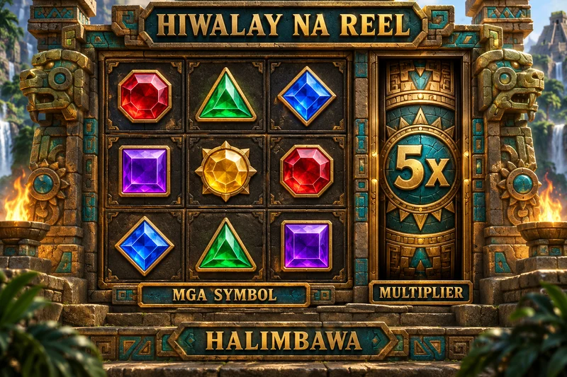 Original slot concept: Aztec Gems. Fourth multiplier reel compared to three symbol reels. Not actual provider screenshot.